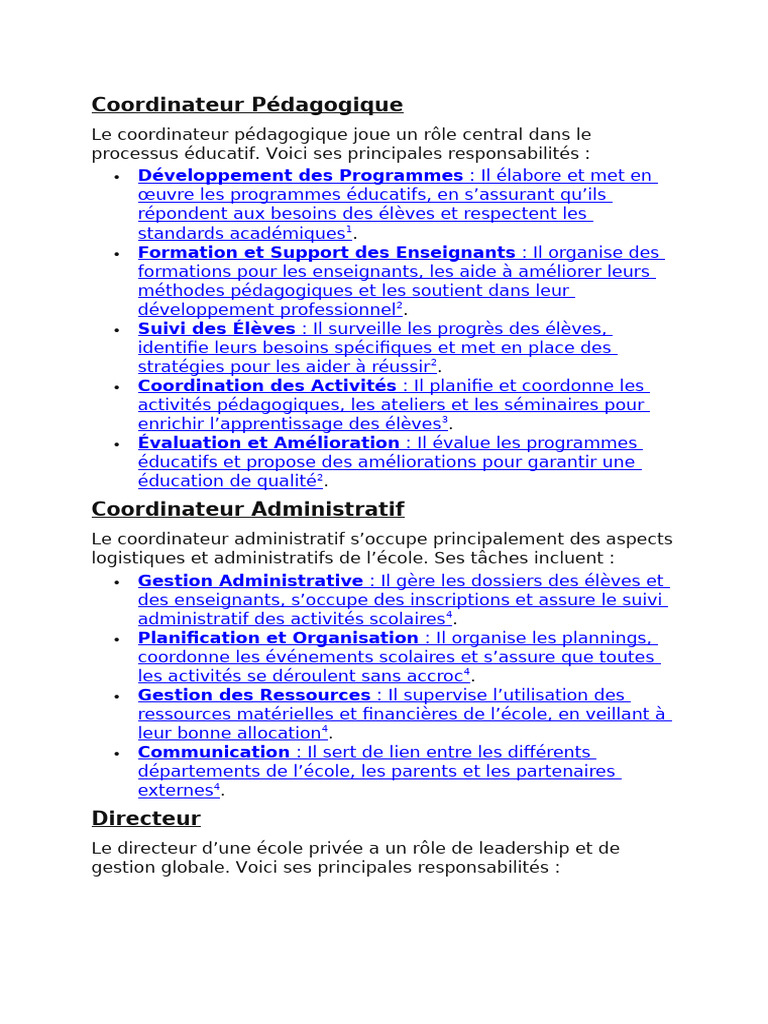 Rôle et Compétences du Coordinateur Pédagogique | PDF | Pédagogie ...