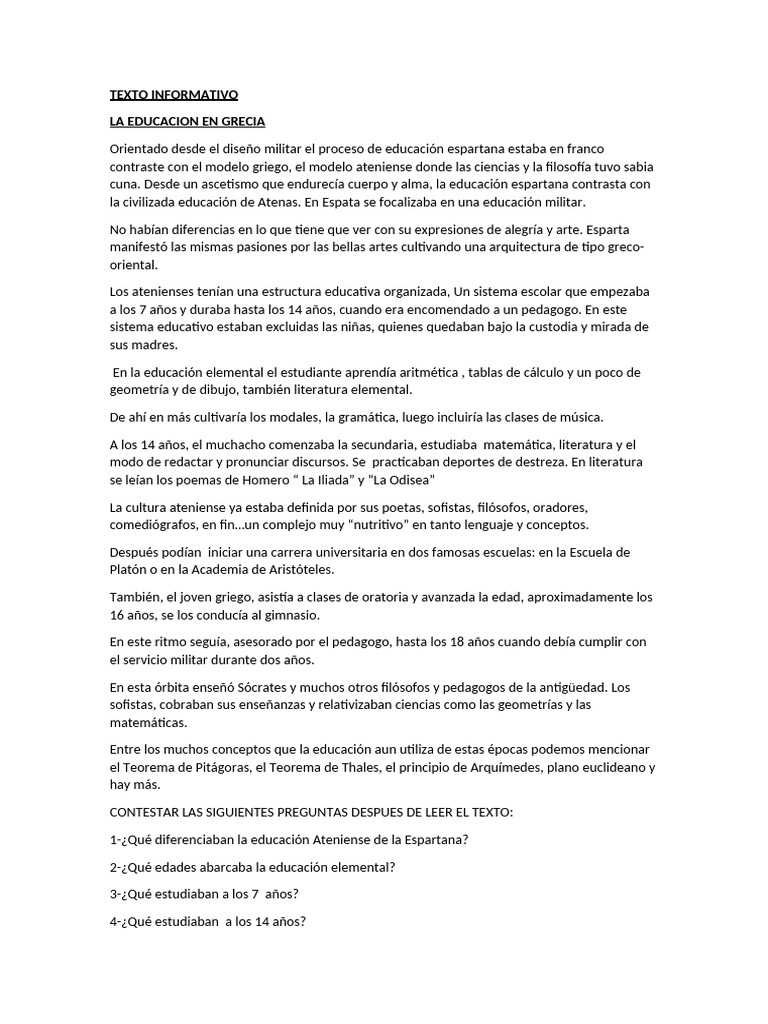 La Educacion en Grecia | PDF | Antigua Grecia | Esparta