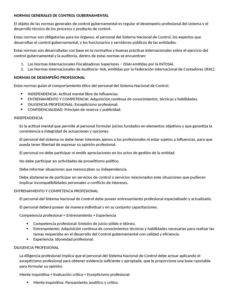 Normas de Control Gubernamental y Ética | PDF | Auditoría | Calidad ...