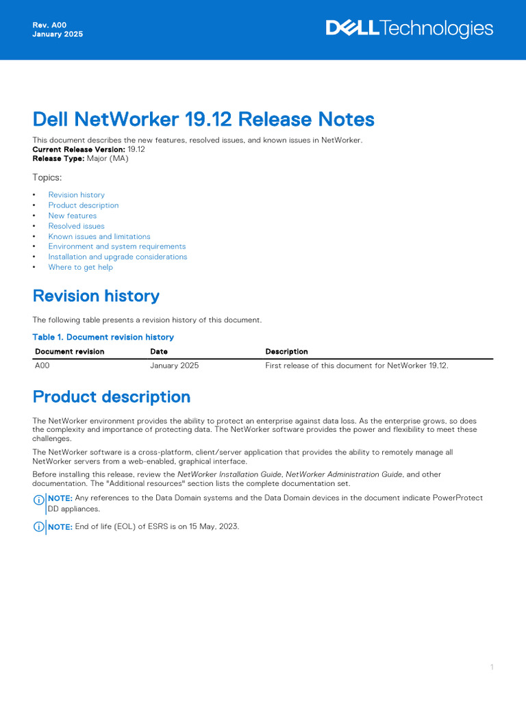 Dell NetWorker 19.12 Release Notes | PDF | Server (Computing) | Backup
