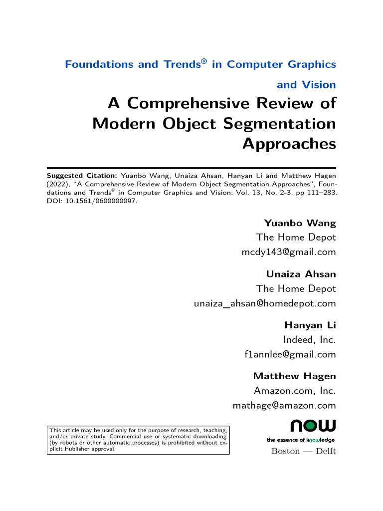 A Comprehensive Review of Modern Object Segmentation Approaches | PDF ...