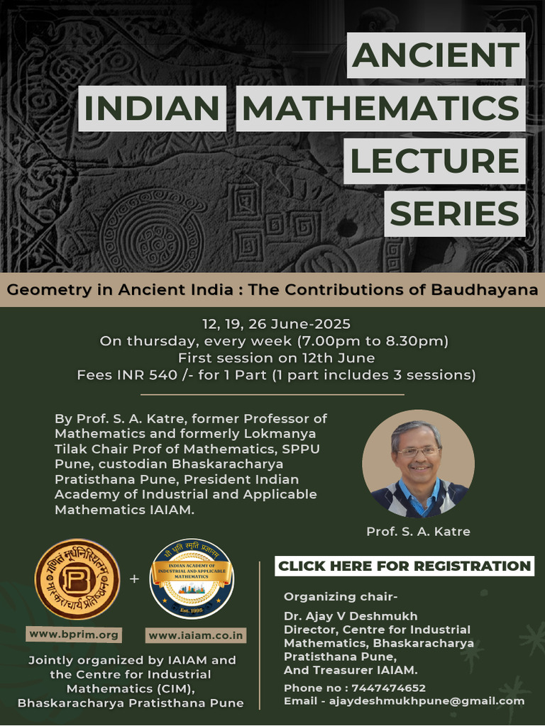 PR Ancient Indian Mathematics Lecture Series Flyer PDF | PDF