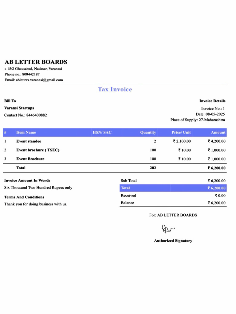 Tax Invoice for AB Letter Boards | PDF