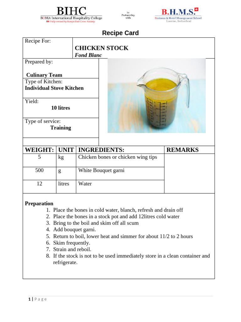 Chicken Stock Recipe | PDF