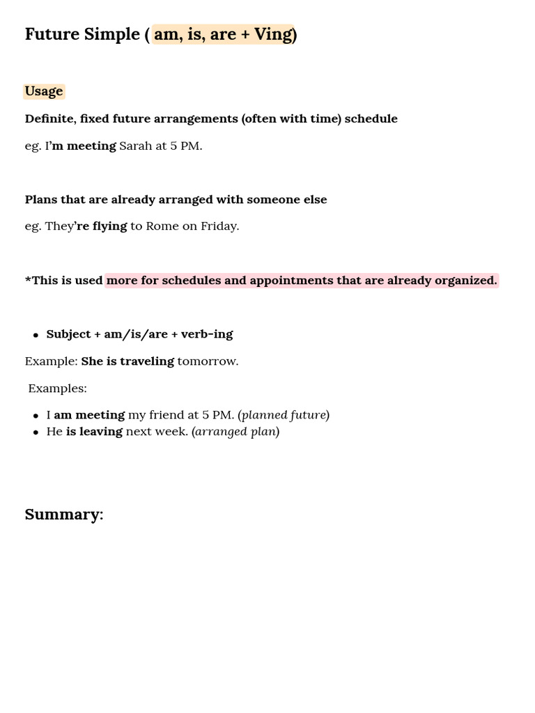 Future Simple: Arranged Plans Explained | PDF