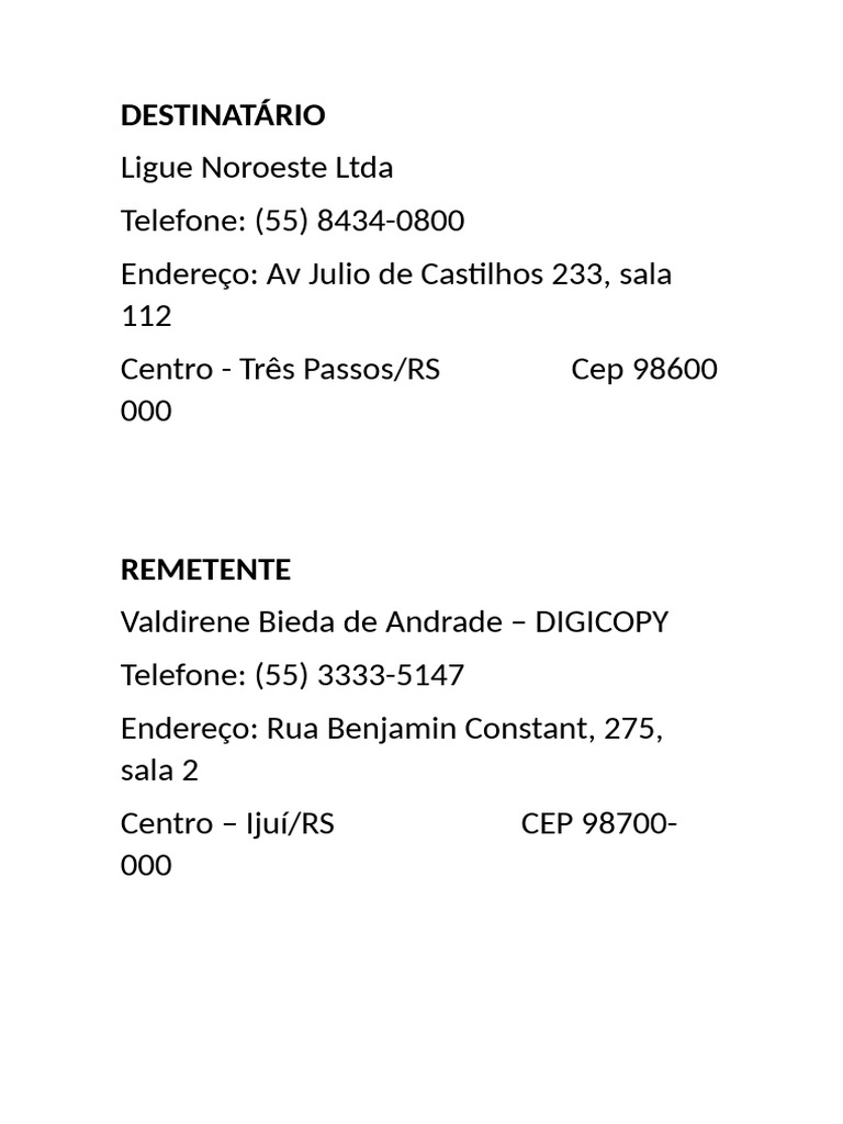 Contato e Endereços da Digicopy Ijuí | PDF