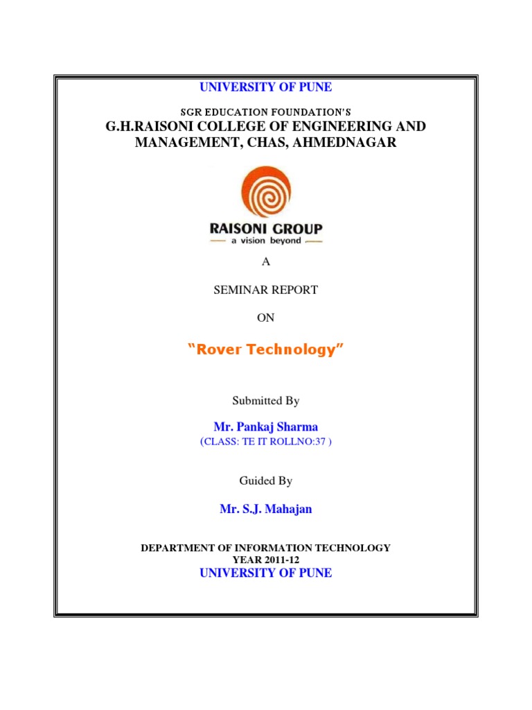 Seminar Report on Rover Technology | PDF | Databases | Wireless Lan