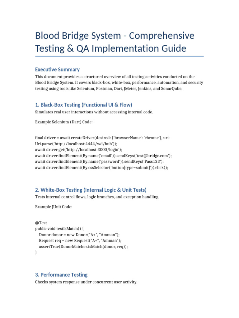 Blood Bridge Testing Report Complete | PDF | Selenium (Software) | Unit ...