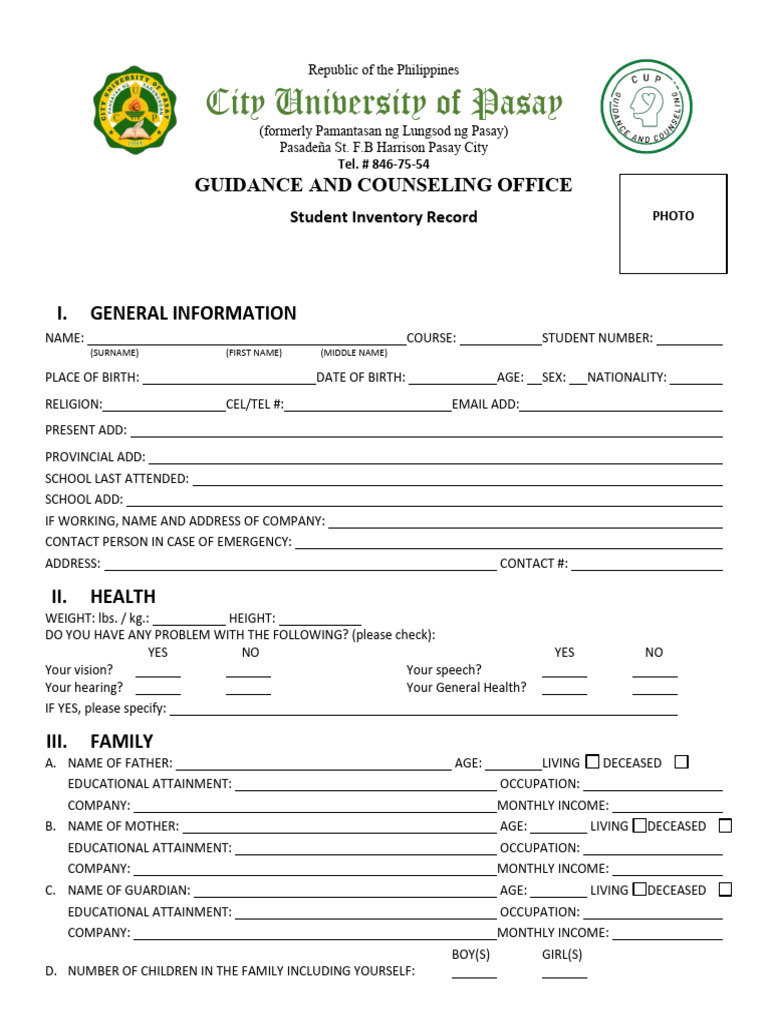 Student Inventory Record Form | PDF
