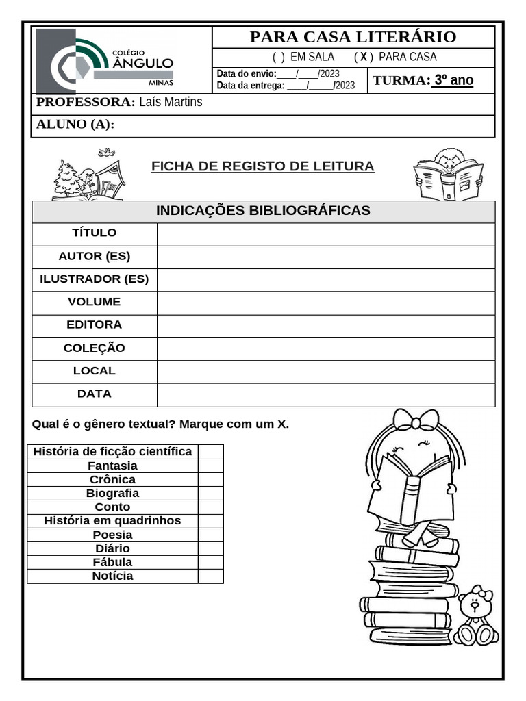 Ficha de Leitura para 3º Ano | PDF