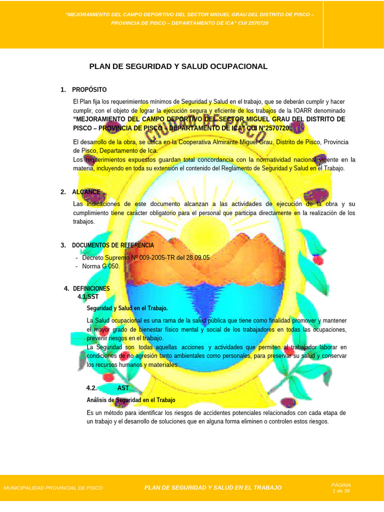 Plan de Seguridad en Campo Deportivo Pisco | PDF | Seguridad y salud ...