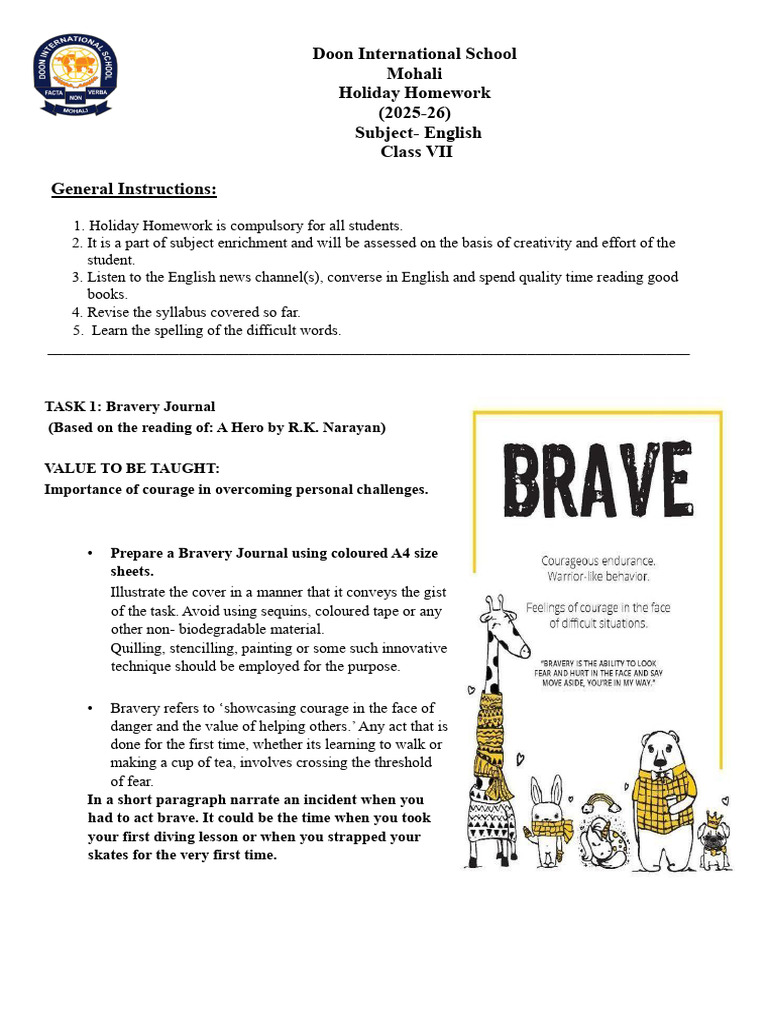 Class VII English Holiday Homework 2025-26 | PDF | Human Communication ...