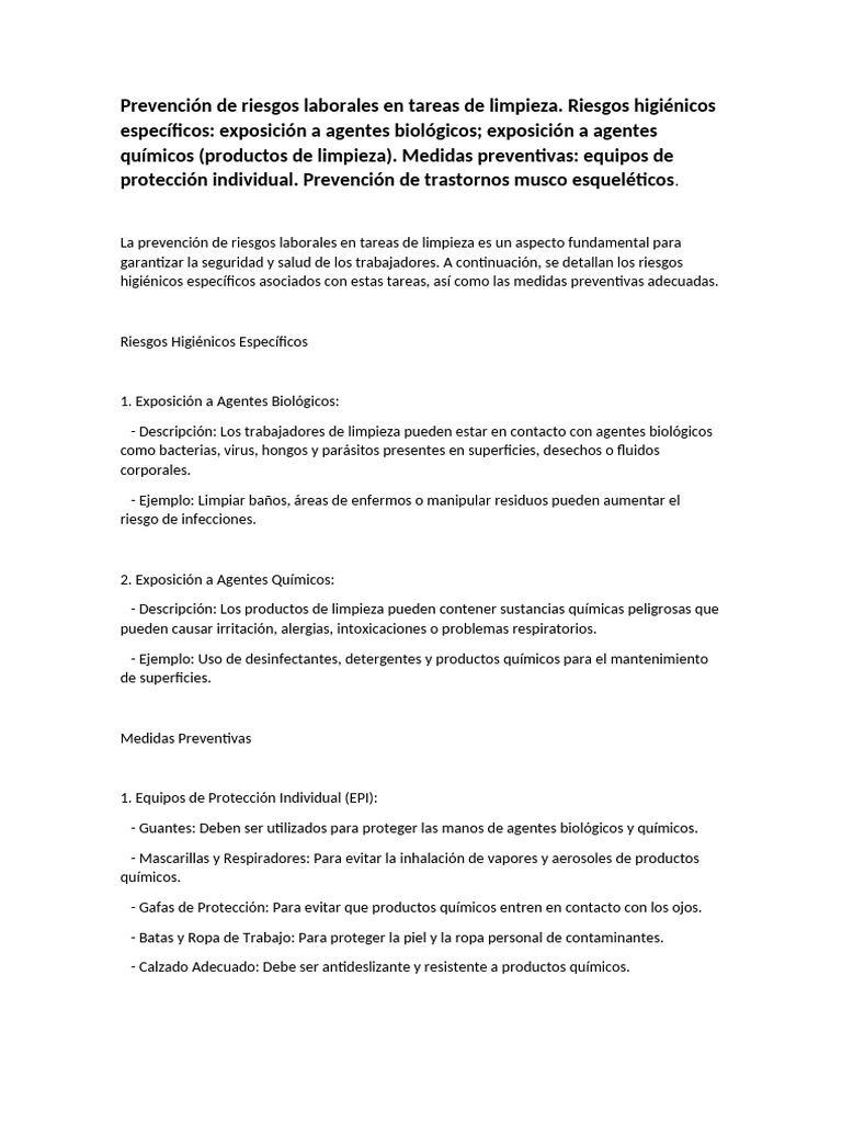 Prevención de Riesgos en Limpieza | PDF | Seguridad y salud ocupacional