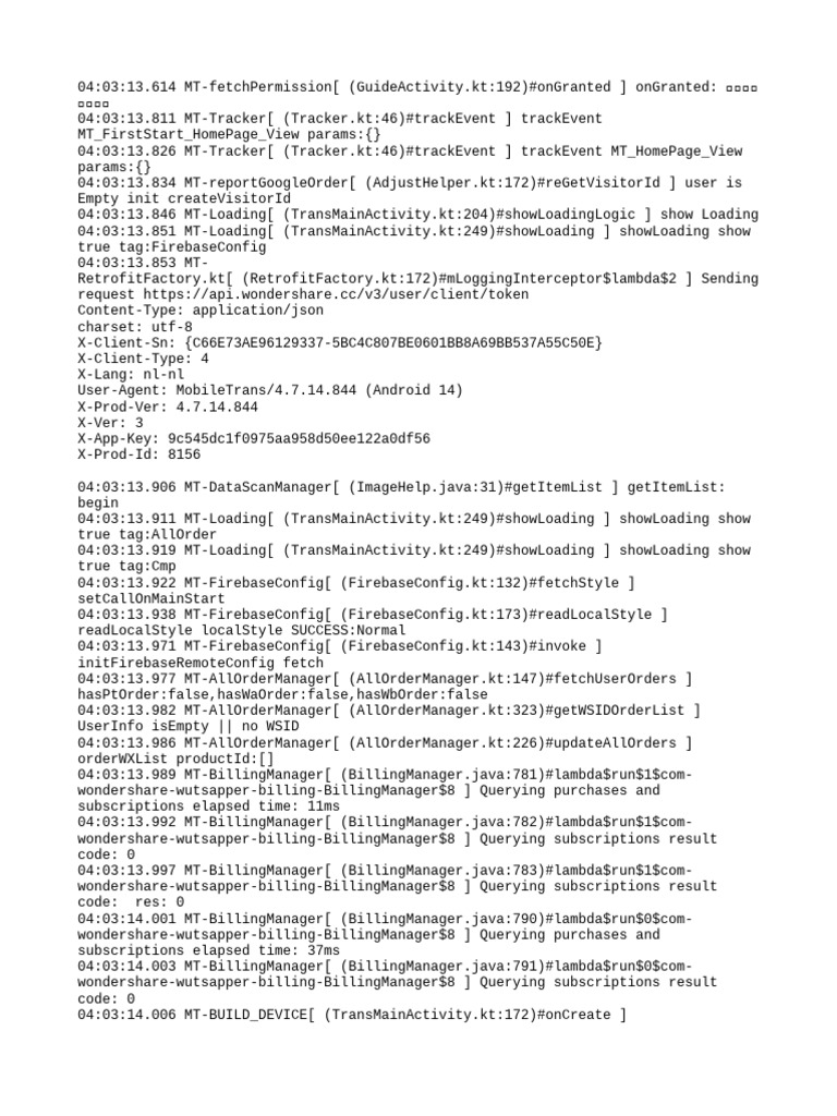 MobileTrans App Initialization Logs | PDF | Computing | Software