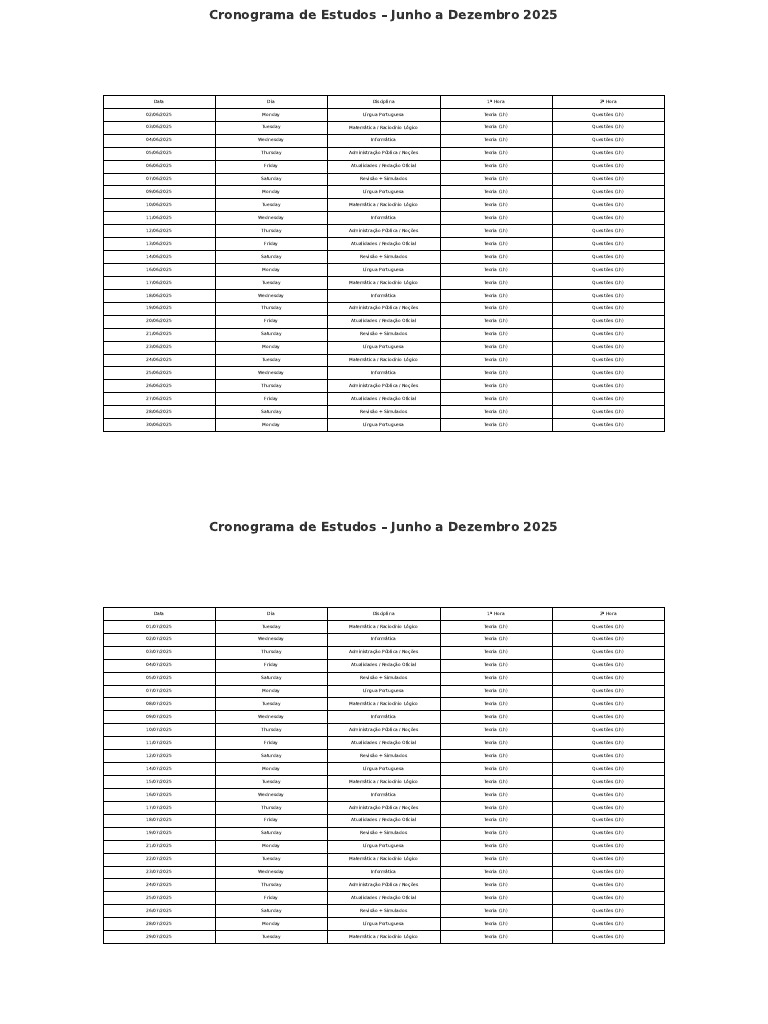 Cronograma de Estudos 2025 | PDF | Lógica | Matemática