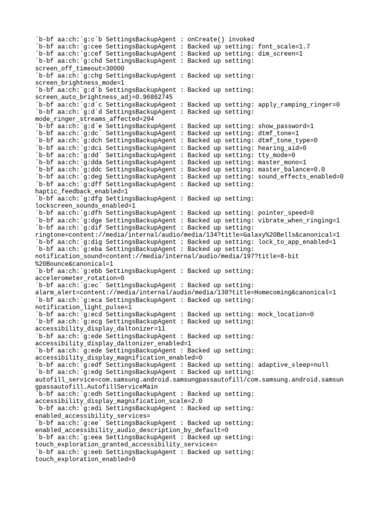 Backup Settings Log for Android Device | PDF