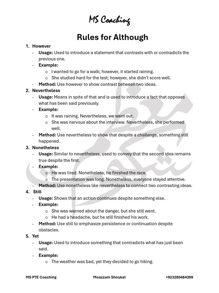 Grammar Rules for Contrastive Conjunctions | PDF | Phrase | Language ...