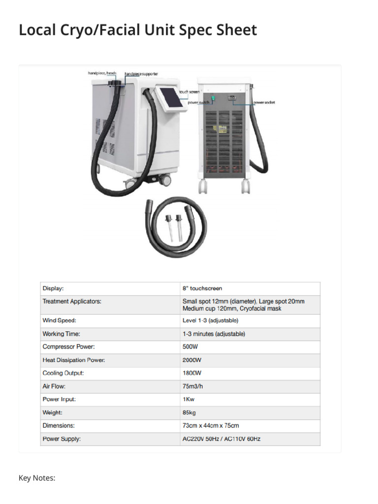 Local Cryo-Facial Unit Spec Sheet-2025053112192988 | PDF