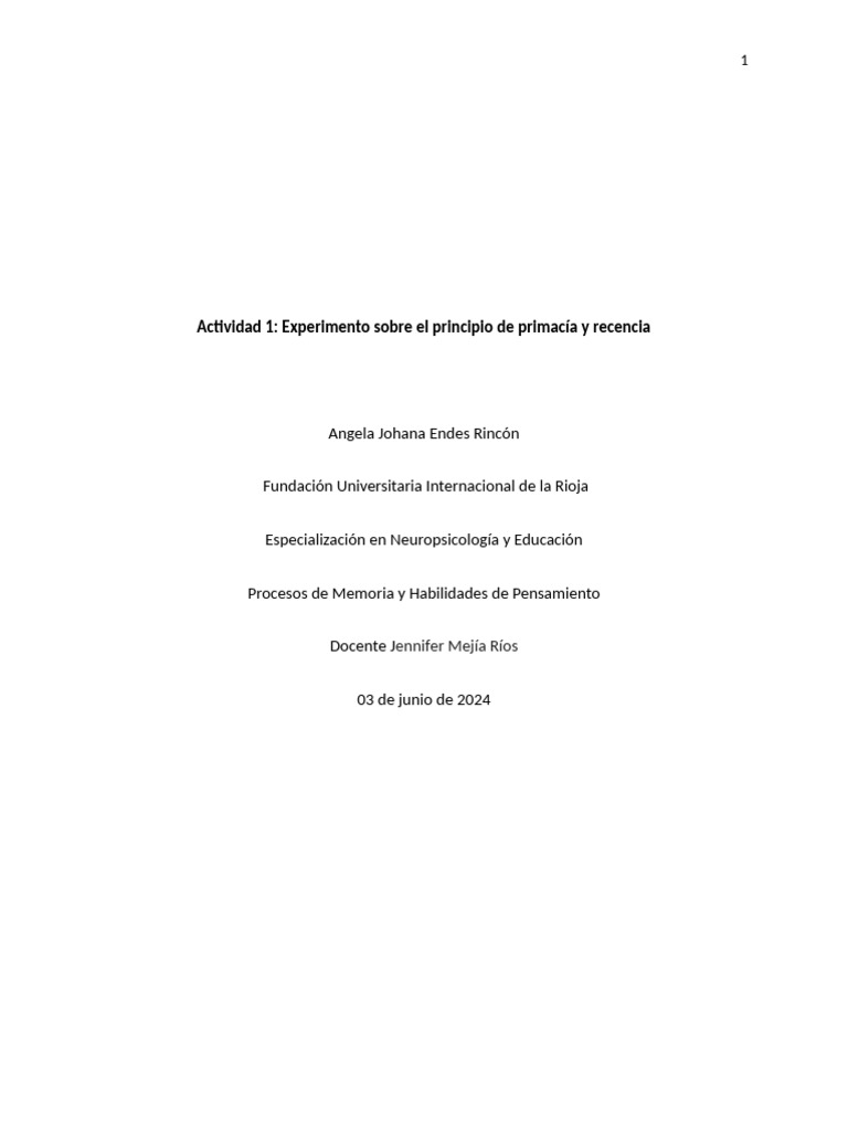 Efectos de Primacía y Recencia en Memoria | PDF | Memoria | Sicología