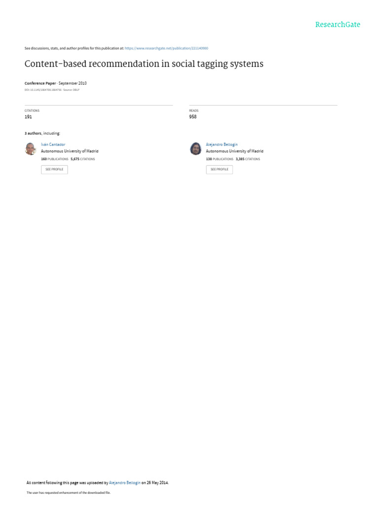 Content-Based Recommendation in Social Tagging Sys | PDF | Tag ...