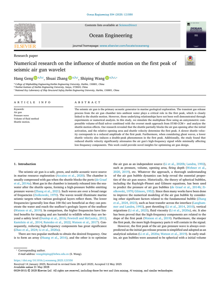 Numerical Research On The Influence of Shuttle Motion On The 2025 Ocean ...