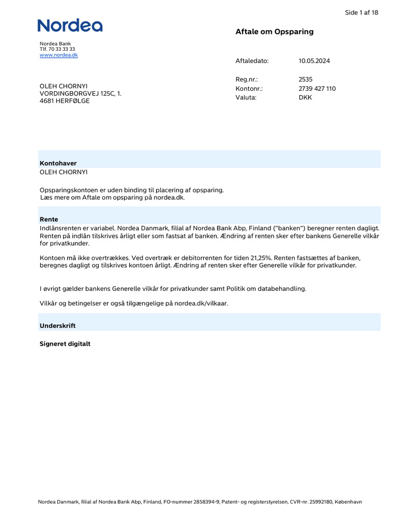 Opsparing Aftale 2739427110 | PDF