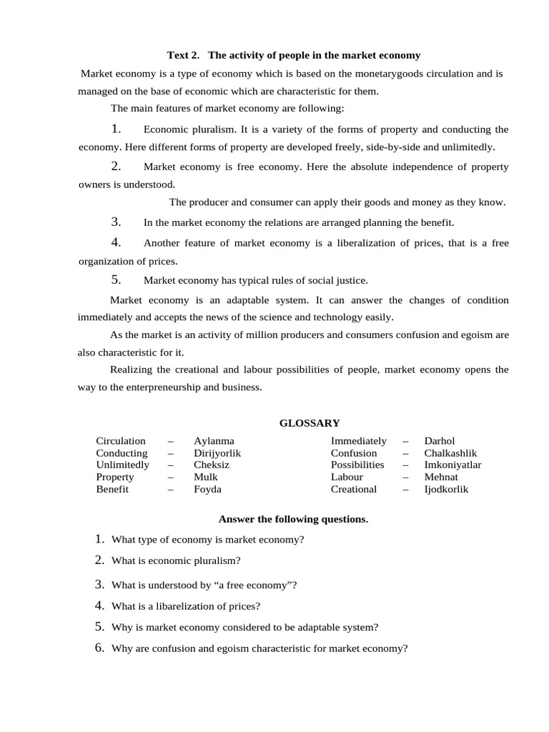 Text 2. The Activity of People in The Market Economy | PDF | Market ...