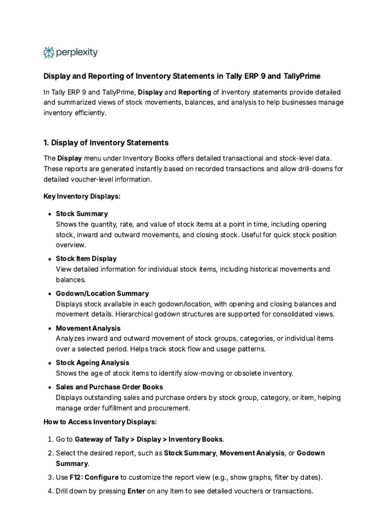 Inventory Reporting in Tally ERP 9 | PDF | Inventory | Warehouse