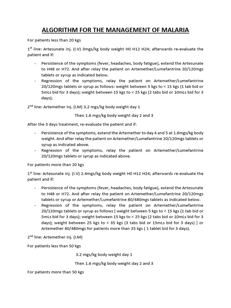 Algorithm For The Management of Malaria | PDF | Malaria | Medical ...