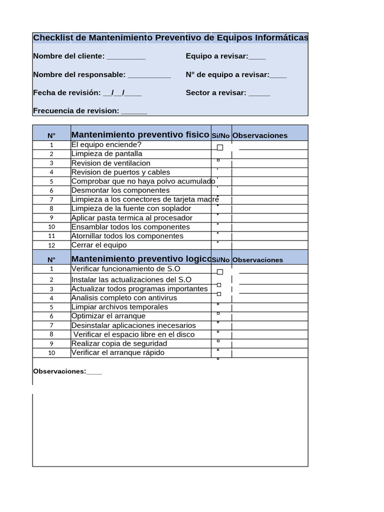 Checklist de Equipos de Computo | PDF | Hardware de la computadora ...