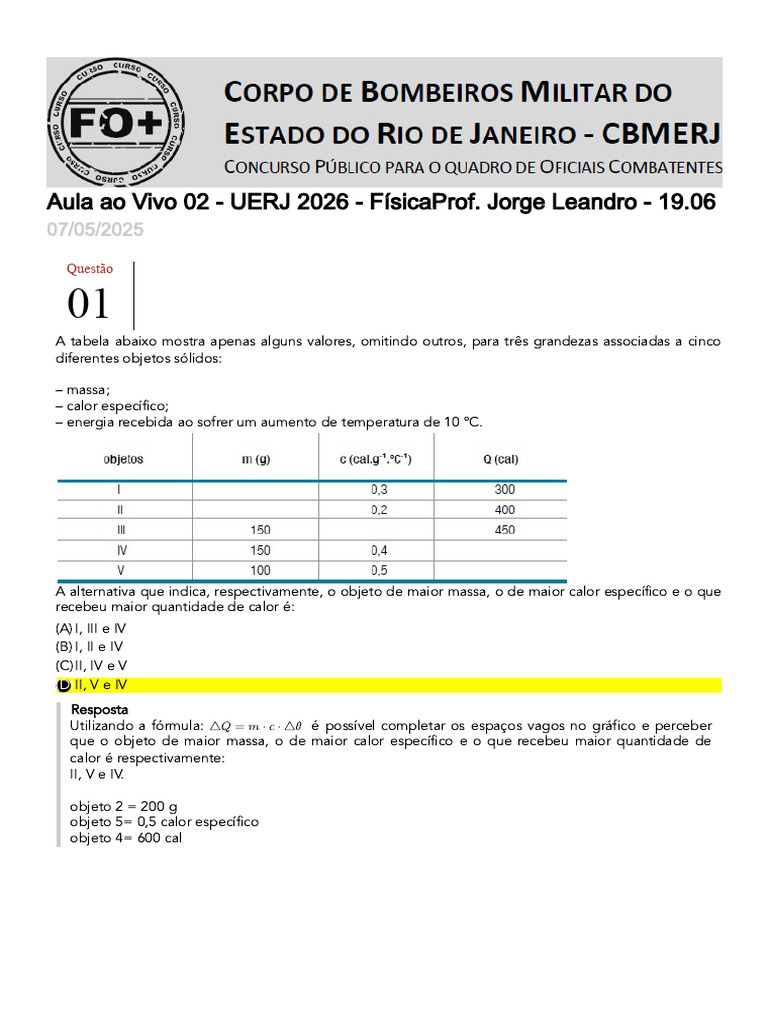 Questões de Física: Calor e Termodinâmica | PDF | Calor | Temperatura