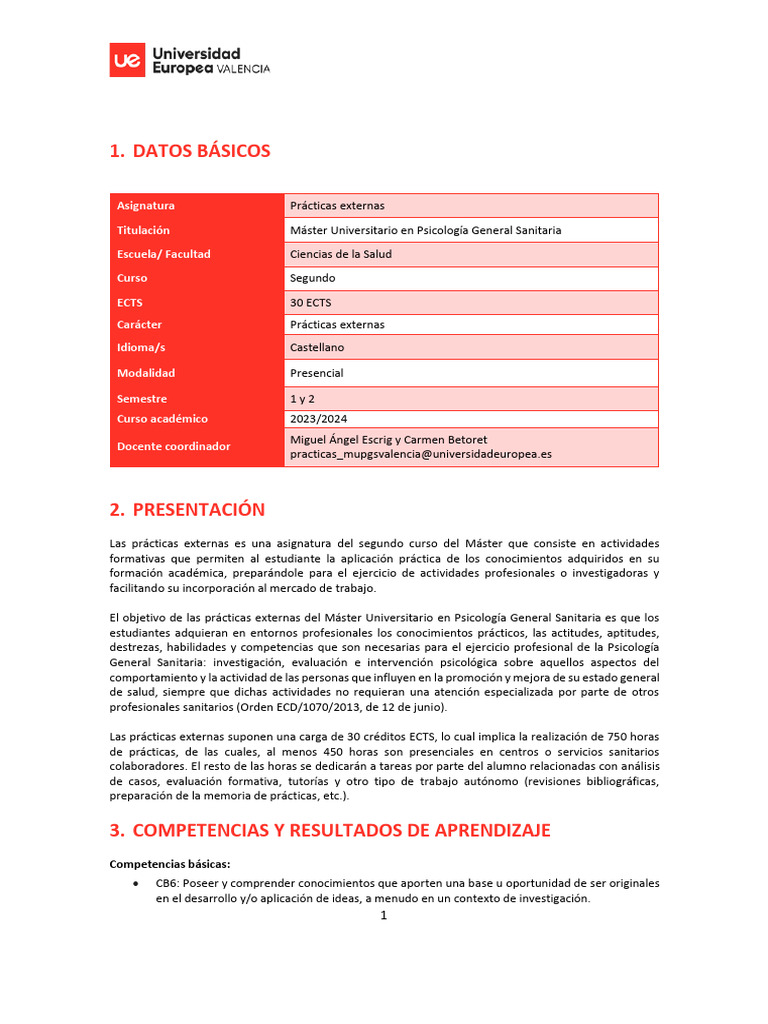 GA Prácticas Externas 23-24 - Campus Virtual | PDF | Sicología ...