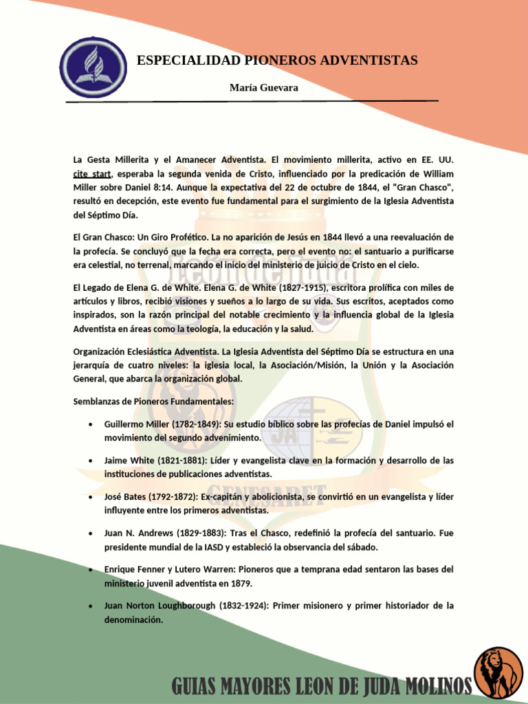 Pioneros Adventistas Maria Guevara | PDF | Adventismo | Iglesia ...