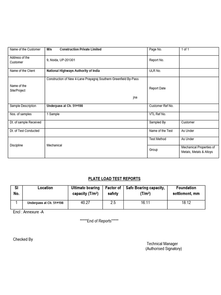 Plate Load Test Report for Underpass | PDF | Logarithm | Mechanical ...