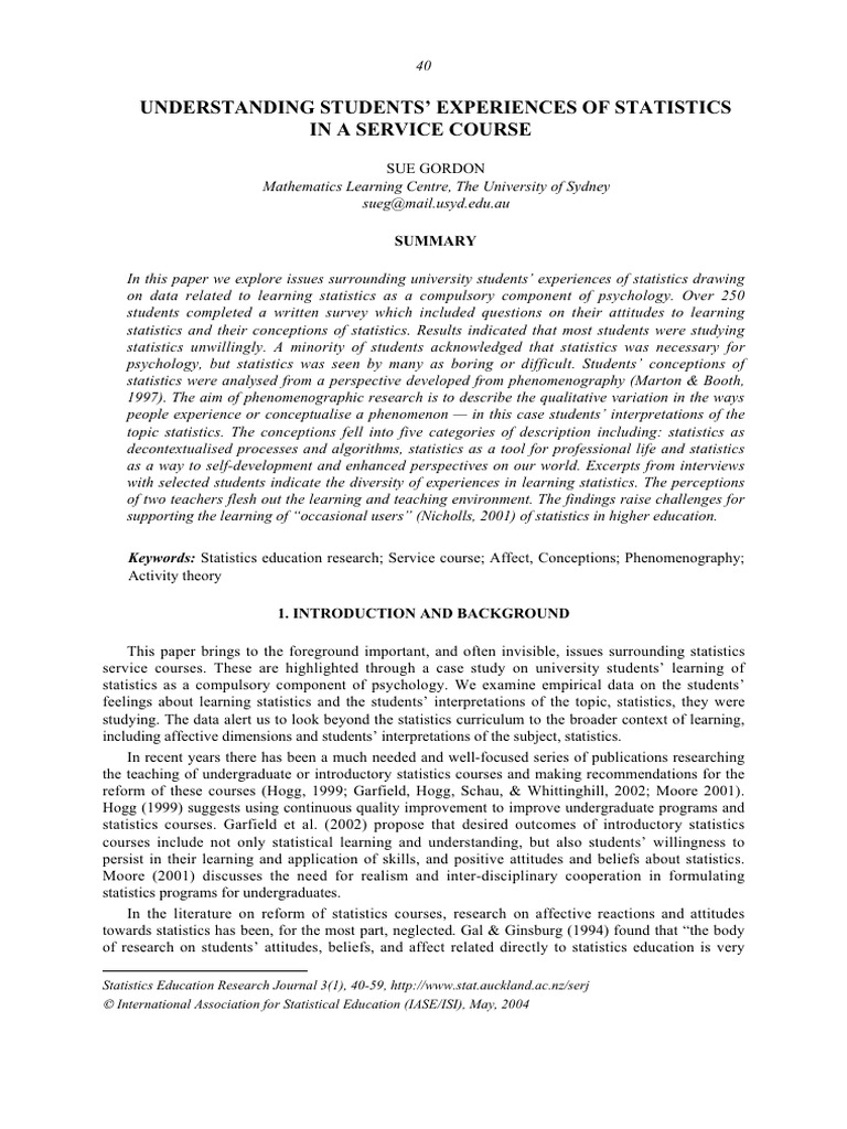 Student Experiences in Statistics Courses | PDF | Statistics | Survey ...