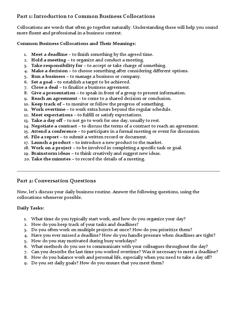 Essential Business Collocations Guide | PDF | Negotiation | Learning