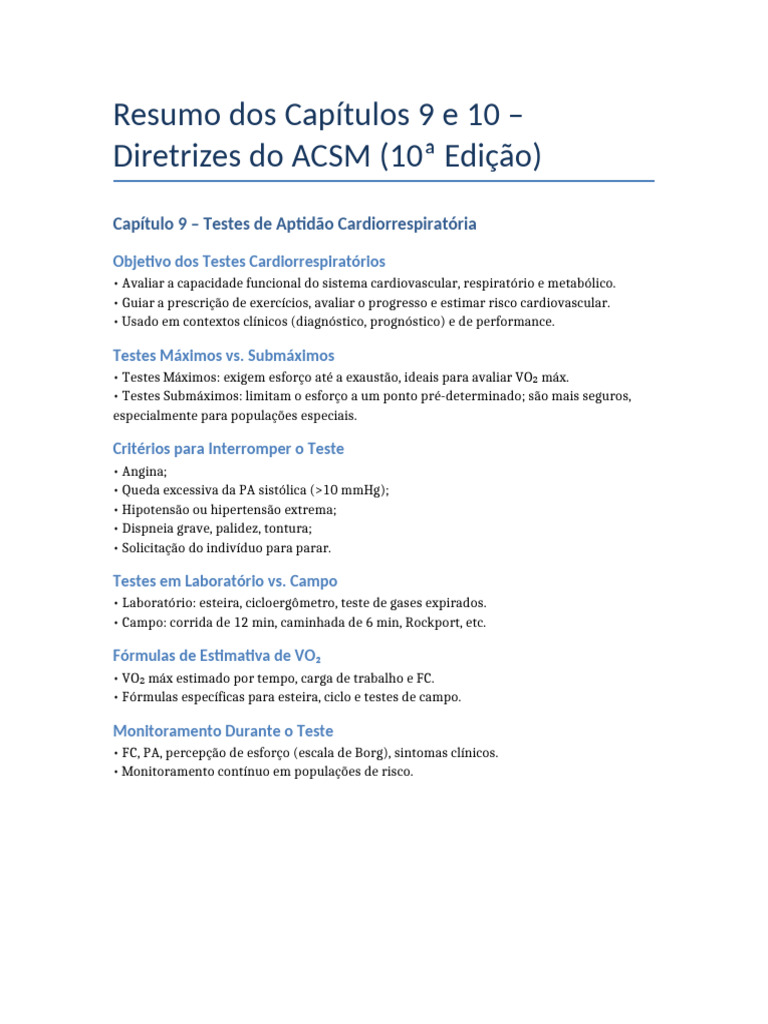 Diretrizes ACSM para Testes Cardiorrespiratórios | PDF | Hipertensão ...