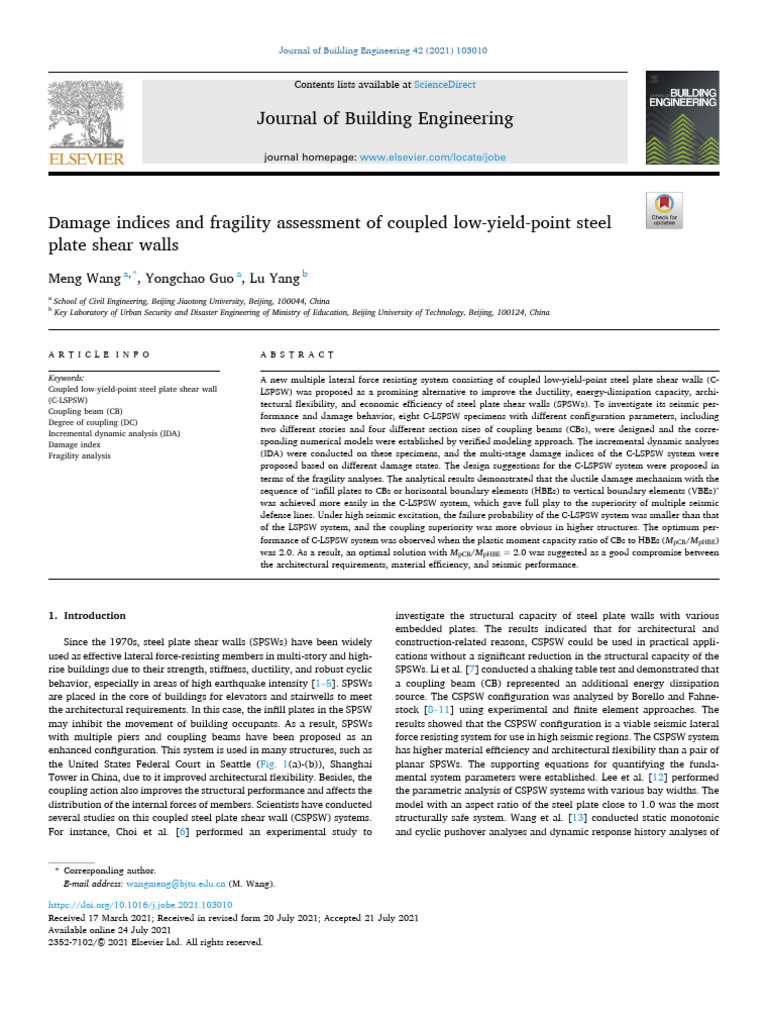 Damage Indices and Fragility Assessment of Coupled Low-Yield-Point ...