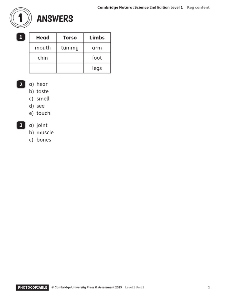 Cambridge Natural Science Level 1 Answers | PDF