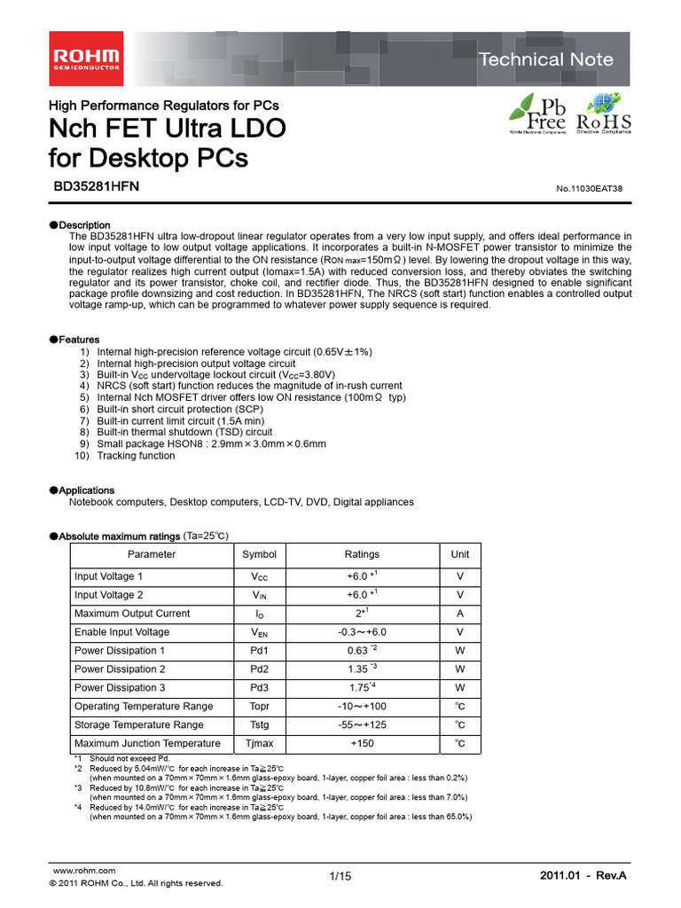 Datasheet BD35281HFN (Ci's D35 287 TR) | PDF | Capacitor | Amplifier