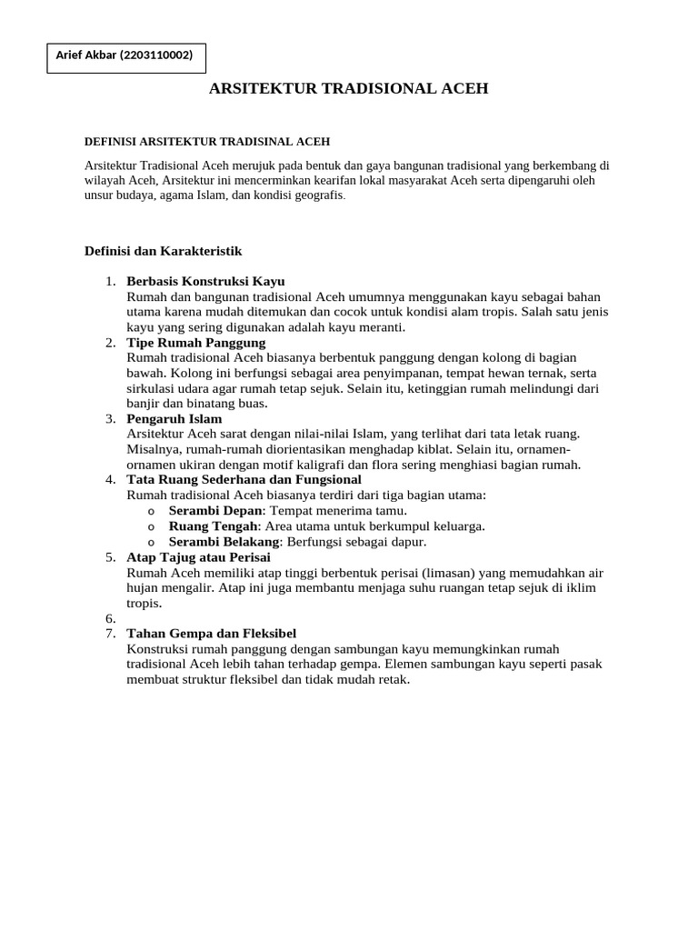 Arsitektur Tradisional Aceh Pdf
