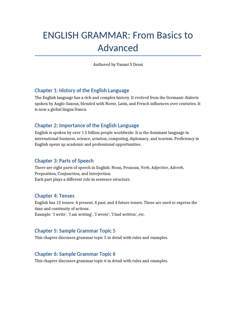English Grammar Draft by Vasant S Desai | PDF