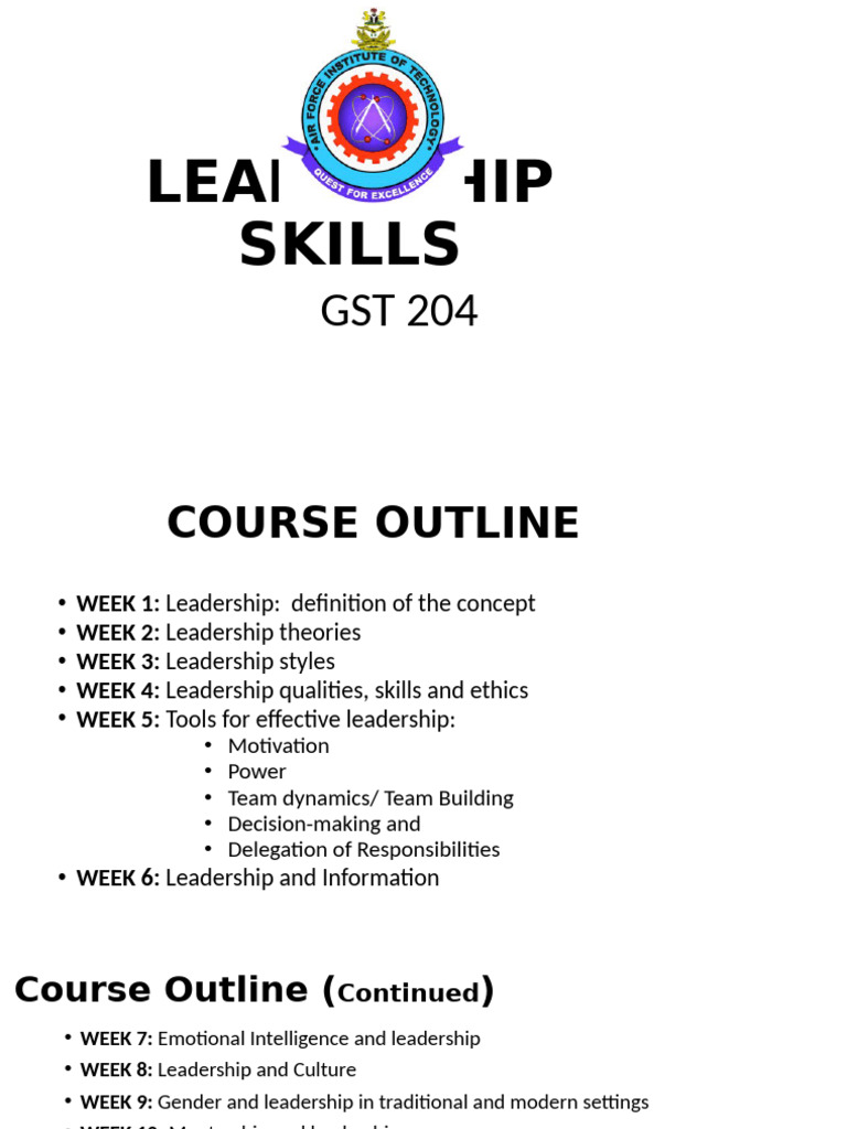 GST 204 Leadership Course Outline | PDF | Leadership | Behavior