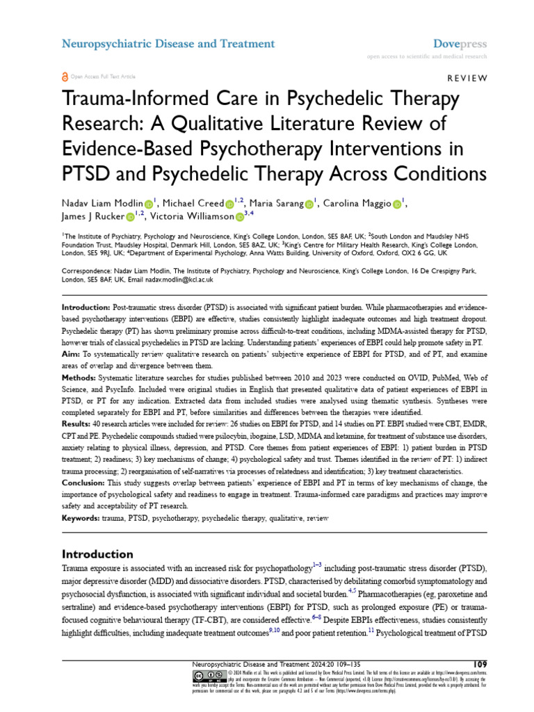Trauma-Informed Care in Psychedelic Therapy | PDF | Systematic Review ...
