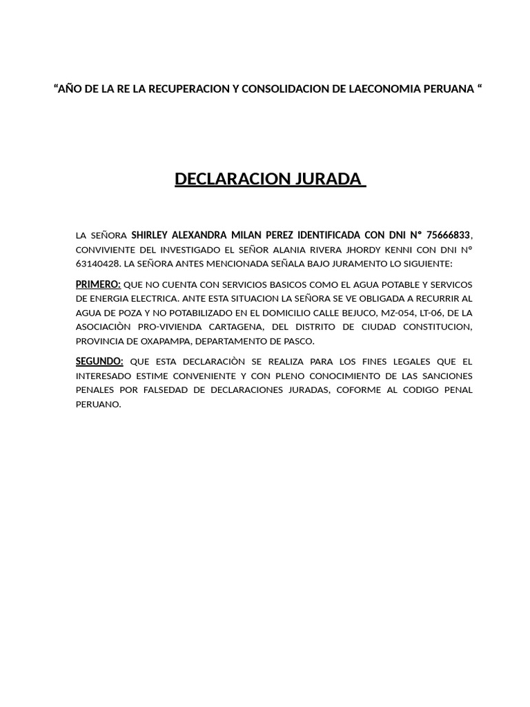 Declaración Jurada de Servicios Básicos | PDF