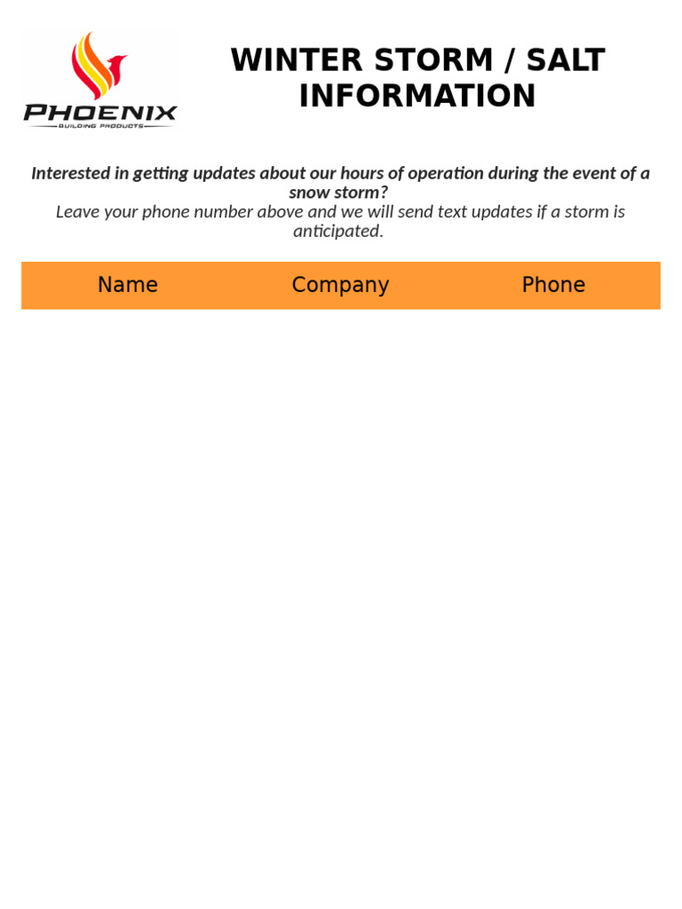 Winter Storm Update Signup Form | PDF