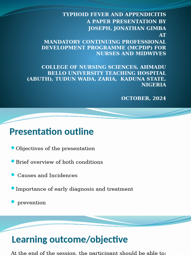 Typhoid Fever and Appendicitis Overview | PDF | Clinical Medicine ...