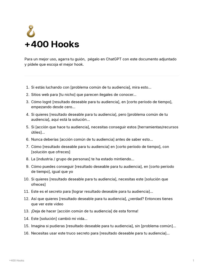 400 Hooks Creativos para Atraer Audiencia | PDF | Verdad