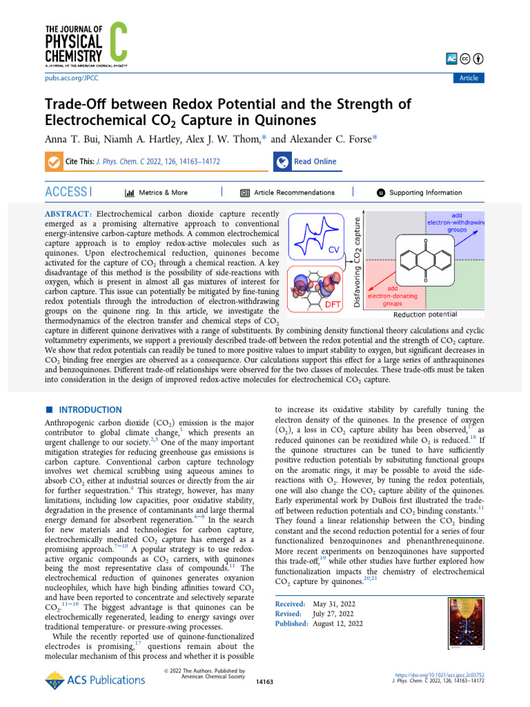 Quinones in Electrochemical CO2 Capture | PDF | Redox | Carbon Dioxide