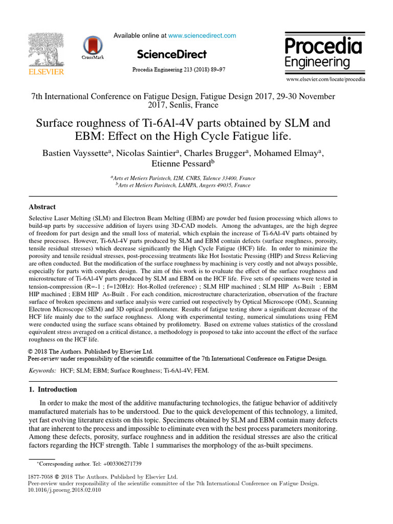 Surface Roughness on Fatigue Life PDF Microstructure Materials